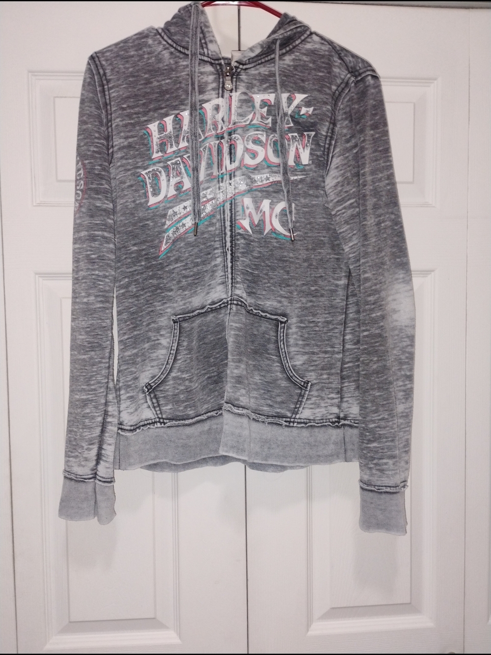 Harley-Davidson Gray Zip Hoodie with Distressed Finish